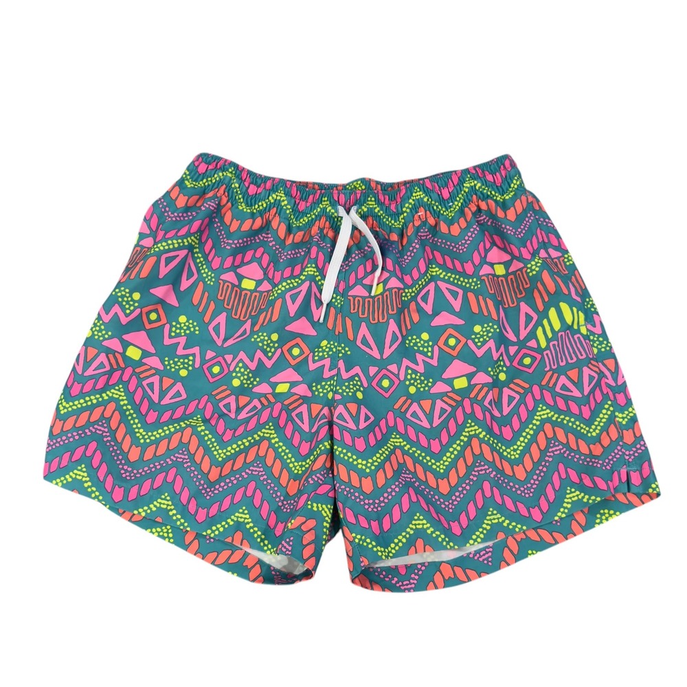Chubbies Mens Size Medium Teal Pink Zig Zag Mesh Lined 5" Swim Trunks Shorts euc
